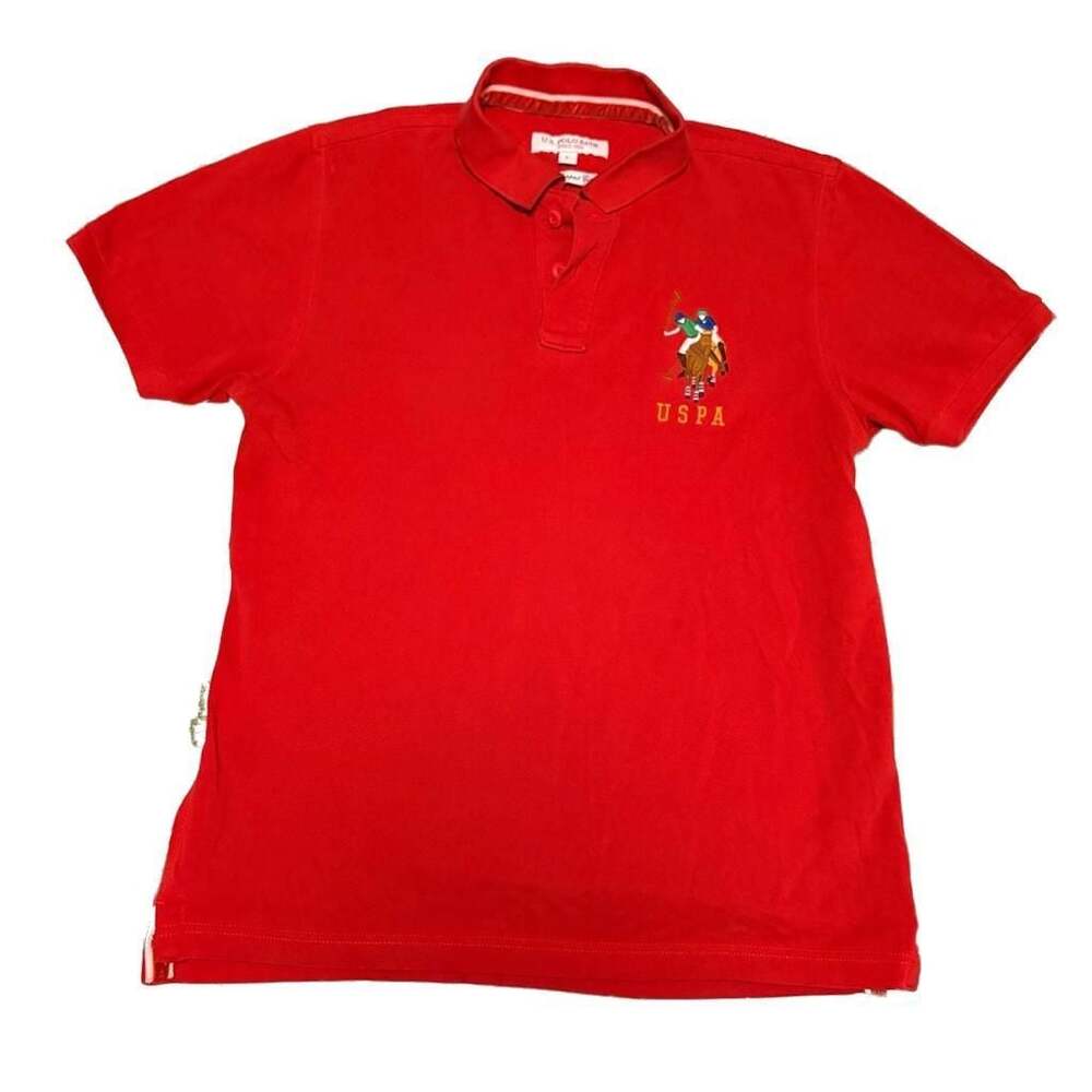 U.S. Polo Assn Red Polo Shirt Large Embroidered Big Logo 2 Ply Cotton Men Preppy